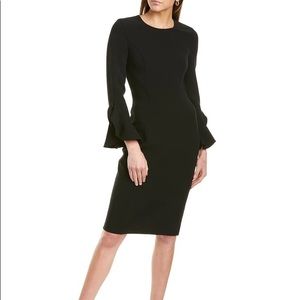 Designer Crepe Ruffled-Sleeve Sheath Wool Dress